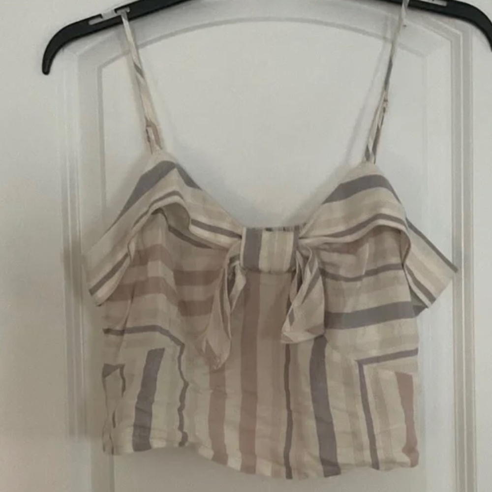 Express Women’s Summer Crop Top Size M with Bow Cream Gray Brown Linen / Rayon